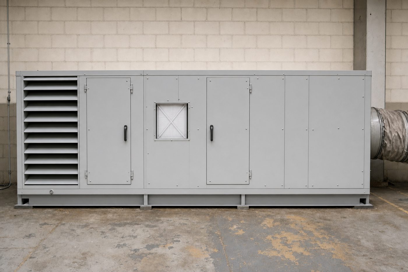 The same air handling unit after refurbishment, repainted with new filters and fixings